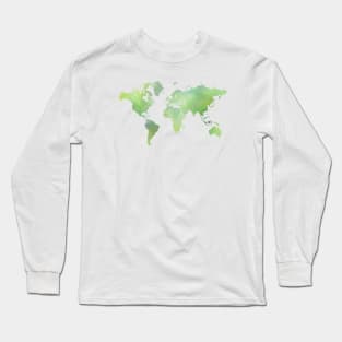 Green Watercolour World Map Long Sleeve T-Shirt
